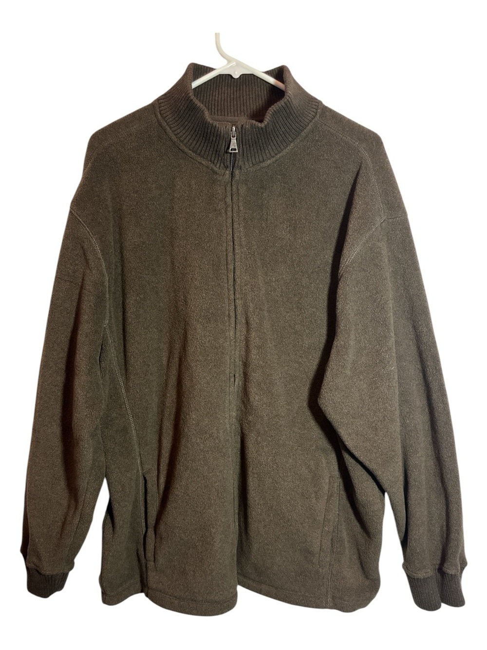 St John's Bay Men's Fleece Jacket Brown Size XL Full Zip Pockets Vintage